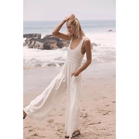NWT FREE PEOPLE SOLEIL WIDE LEG ONE PIECE CROCHET TOP - Picture 5 of 7